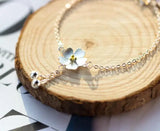 925 Sterling Silver Cherry Flower Chain Bracelet Tassel with Lucky Beads Charms