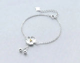 925 Sterling Silver Cherry Flower Chain Bracelet Tassel with Lucky Beads Charms