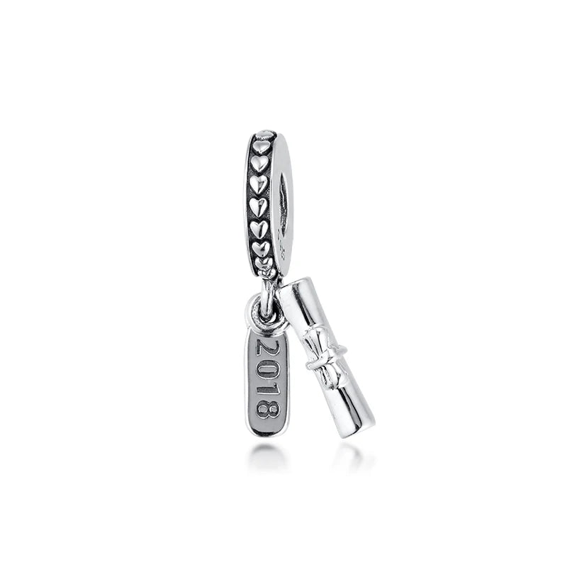 925 Silver Graduation Scroll Dangle Charm Bead for Bracelets