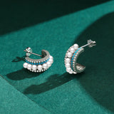 925 Silver Half Circle Pearl Zircon Turquoise Women Wedding