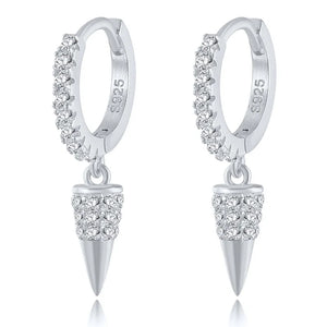 925 Silver Rivet Cone Drop Earrings with CZ Stones