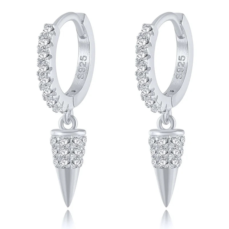 925 Silver Rivet Cone Drop Earrings with CZ Stones