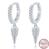 925 Silver Rivet Cone Drop Earrings with CZ Stones