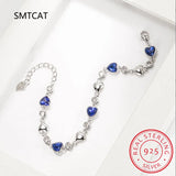 925 Silver Heart Bracelet Sapphire Tanzanite Chain Wedding Gift