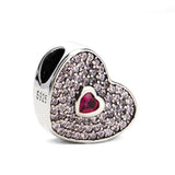 925 Silver Heart Purple Enamel&CZ Bead Charms DIY Bracelet Lover Wedding Gift