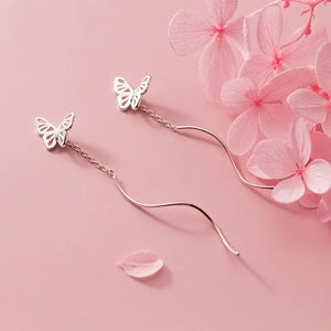 925 Silver Hollow Butterfly Drop Earrings Threader Earring for Women