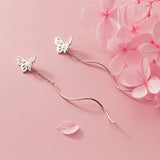 925 Silver Hollow Butterfly Drop Earrings Threader Earring for Women