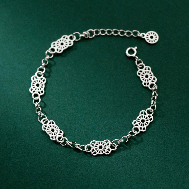 925 Silver Flower Chain Bracelet Geometric Jewelry for Women
