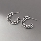 925 Silver Geometric Stud Earrings C Shape Fine Jewelry Women