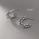 925 Silver Geometric Stud Earrings C Shape Fine Jewelry Women