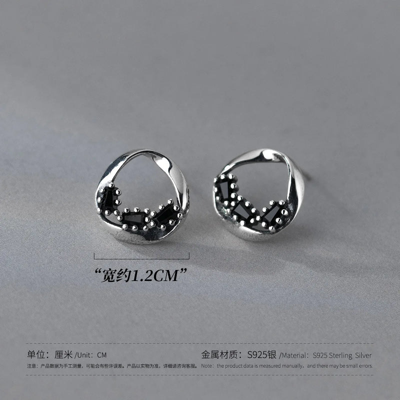 925 Silver Zircon Stud Earrings Geometric Design Hypoallergenic Jewelry