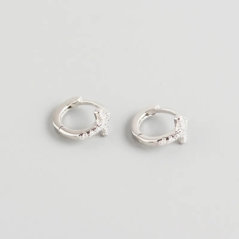 925 Silver Hoop Earrings Cross Ear Buckle Jewelry for Women