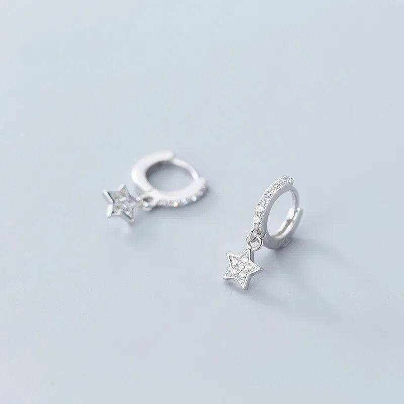 925 Silver Hoop Earrings Women's Small Star Ear Jewelry
