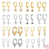 925 Silver Huggie Earrings Zircon Star Eye Hoop Earrings Women Fine Jewelry