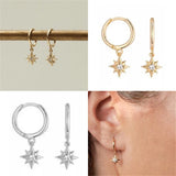 925 Silver Huggie Earrings Zircon Star Eye Hoop Earrings Women Fine Jewelry