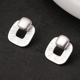925 Silver Textured Square Stud Earrings for Women