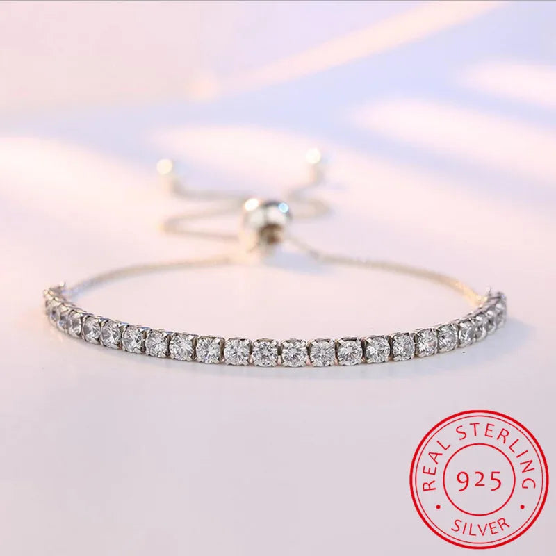 925 Silver CZ Tennis Bracelet Women Box Chain Jewelry YBR060