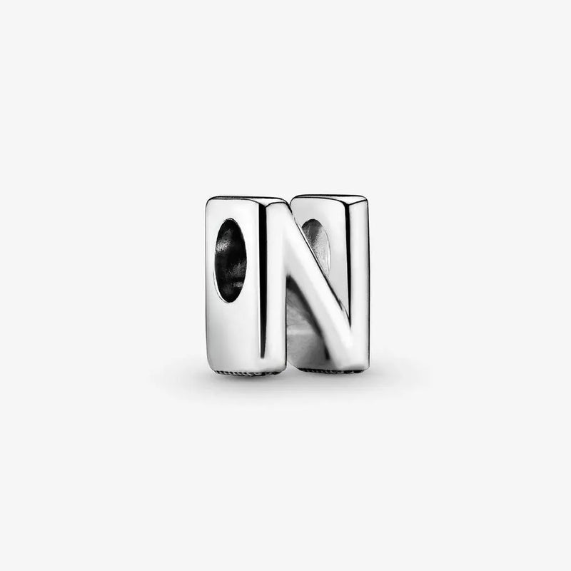 925 Silver Letter N Alphabet Beads for Charm Bracelets Jewelry Making