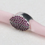 925 Silver Lips Shape Pave Lights Beads with Red CZ for Bracelets