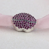 925 Silver Lips Shape Pave Lights Beads with Red CZ for Bracelets