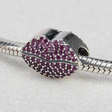 925 Silver Lips Shape Pave Lights Beads with Red CZ for Bracelets