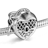925 Silver Love You Heart Padlock Charms Beads for Bracelet