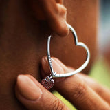 925 Silver Heart Ear Hoops Earrings For Women with Charms