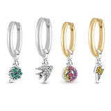 925 Silver Heart Ear Hoops Earrings For Women with Charms