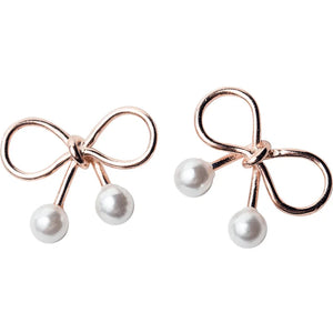 925 Sterling Silver Bow Pearl Ear Studs Sweet Style Jewelry
