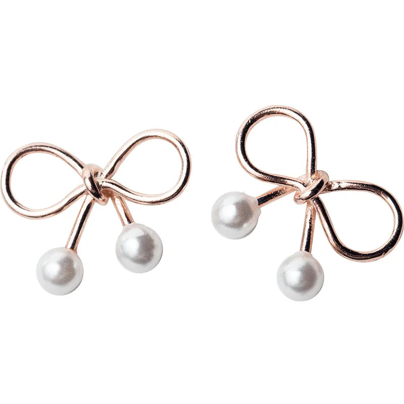 925 Sterling Silver Bow Pearl Ear Studs Sweet Style Jewelry