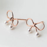 925 Sterling Silver Bow Pearl Ear Studs Sweet Style Jewelry