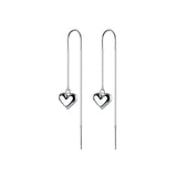 925 Silver Heart Long Drop Earrings Pull Through Threader for Women