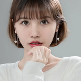 925 Silver Heart Long Drop Earrings Pull Through Threader for Women