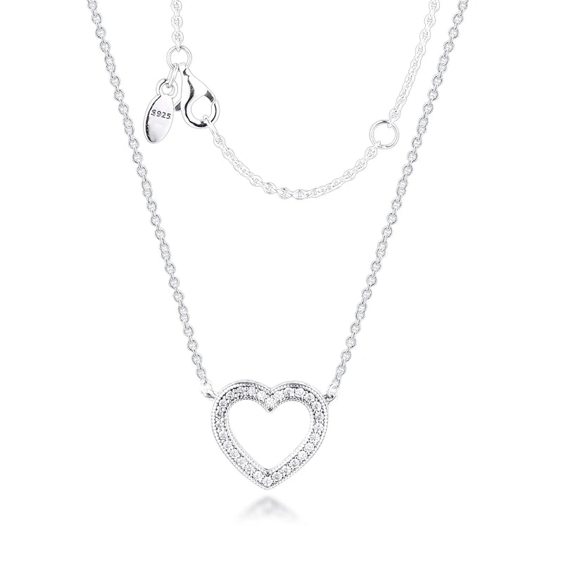 925 Silver Heart Chain Necklace for Women Wedding Fine Jewelry