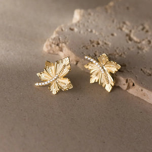 925 Silver Maple Leaf Zircon Stud Earrings Hypoallergenic Jewelry
