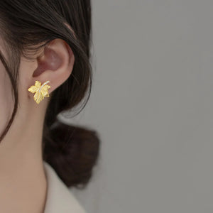 925 Silver Maple Leaf Zircon Stud Earrings Hypoallergenic Jewelry