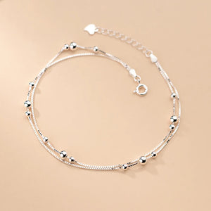 925 Sterling Silver Minimalist Beads Ball Anklet For Women Girls