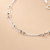 925 Sterling Silver Minimalist Beads Ball Anklet For Women Girls