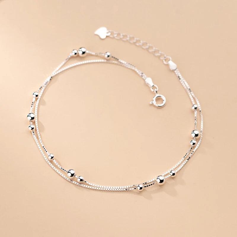 925 Sterling Silver Minimalist Beads Ball Anklet For Women Girls
