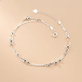 925 Sterling Silver Minimalist Beads Ball Anklet For Women Girls