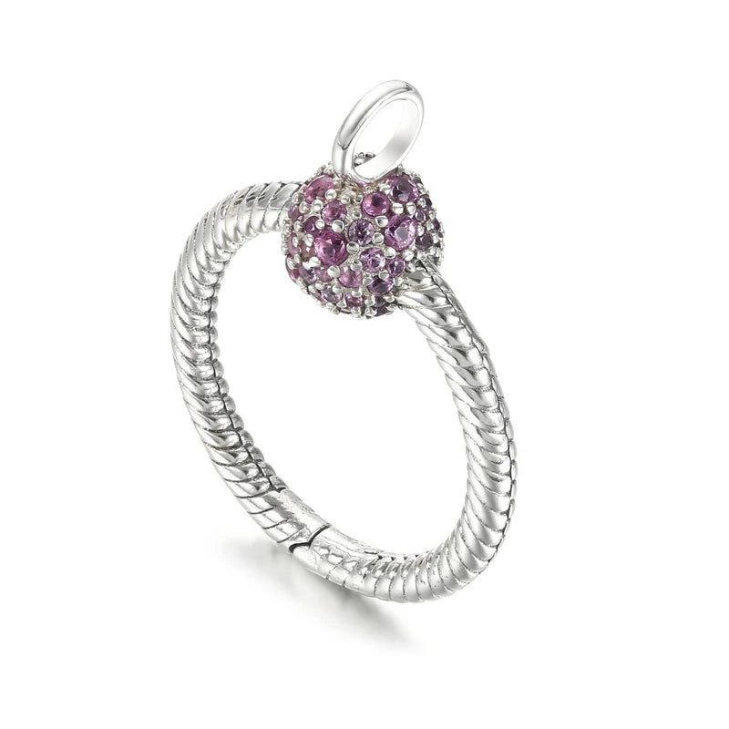 925 Silver Small Pink Pave O Pendant Charm Women DIY Jewelry Gift
