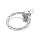 925 Silver Small Pink Pave O Pendant Charm Women DIY Jewelry Gift