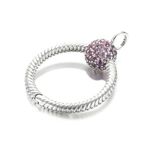 925 Silver Small Pink Pave O Pendant Charm Women DIY Jewelry Gift