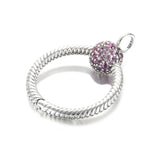 925 Silver Small Pink Pave O Pendant Charm Women DIY Jewelry Gift