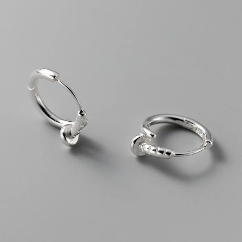 925 Silver Nail Hoop Earrings Small Huggie Hoops for Women