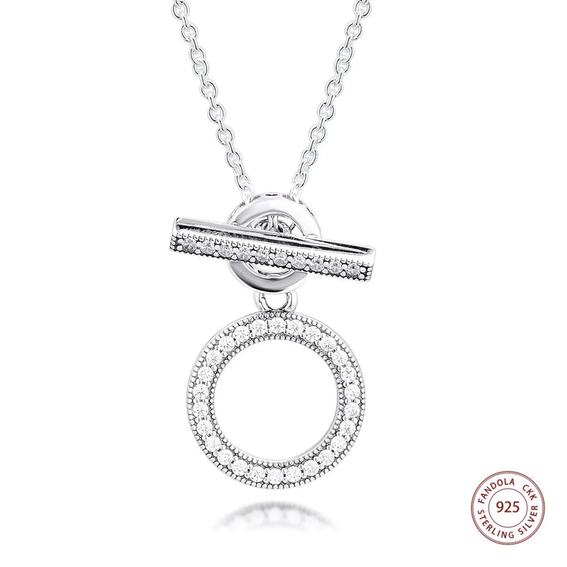 925 Sterling Silver Double Hoop T-bar Necklace Chain for Women