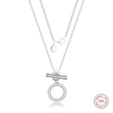 925 Sterling Silver Double Hoop T-bar Necklace Chain for Women