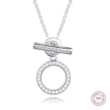 925 Sterling Silver Double Hoop T-bar Necklace Chain for Women
