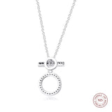925 Sterling Silver Double Hoop T-bar Necklace Chain for Women