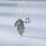 925 Silver Oak Leaf & Kapok Chain Pendant Necklace for Couples